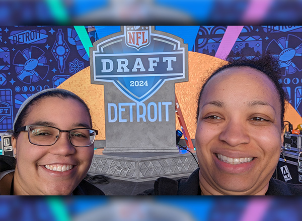 Kayla Kerr and Gabbie Kelly-Powell at the NFL Draft in downtown Detroit.