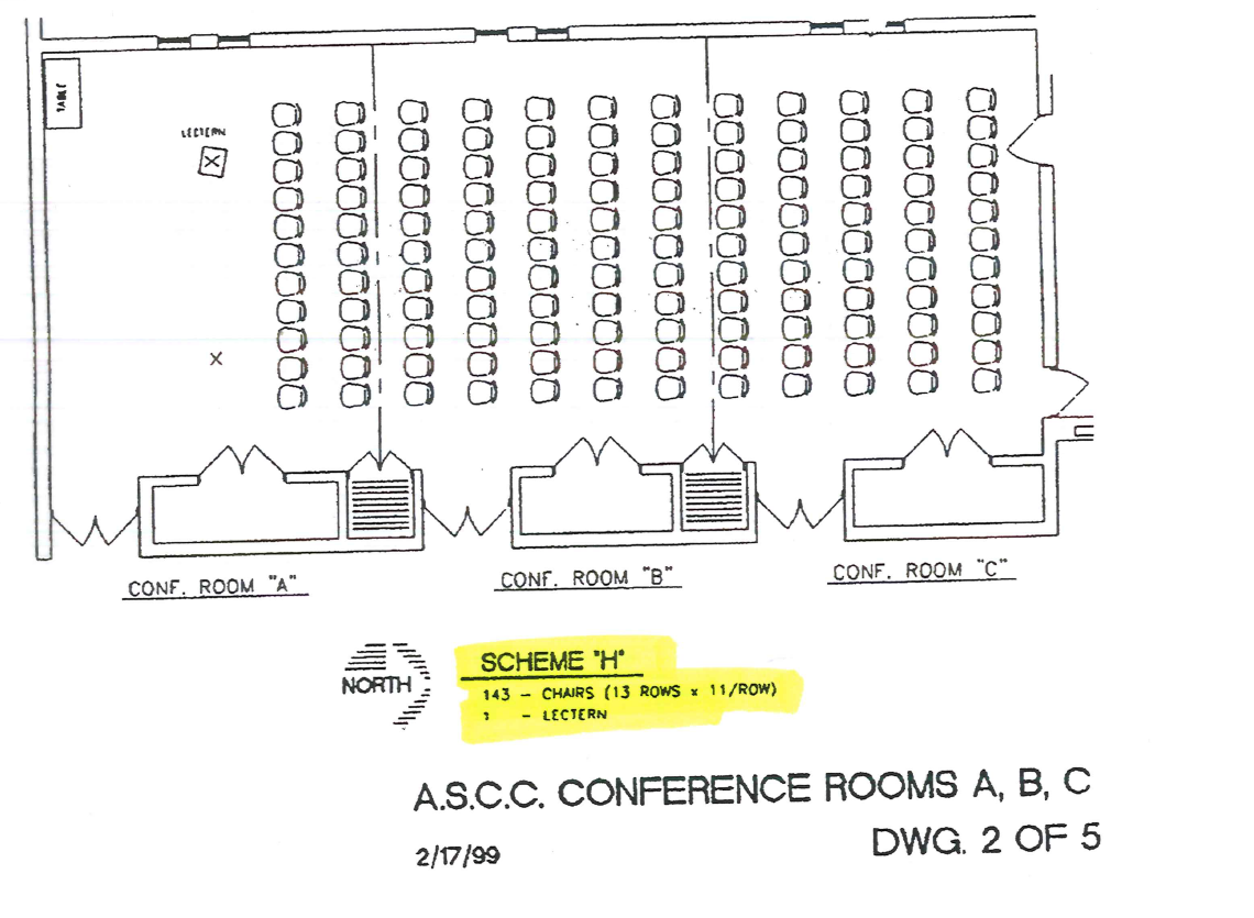 Blueprint showing Rosenau rooms not divided with 143 chairs