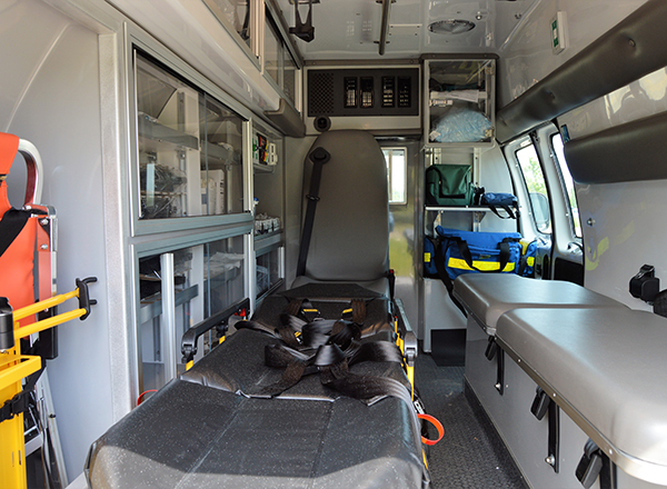 The interior of the ambulance is exactly what students will see on the job.