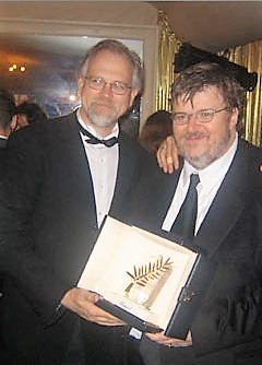 Kurt Engfehr (left) and Michael Moore. The two Michigan natives worked together on Moore's "Bowling for Columbine" and "Fahrenheit 9/11" documentaries. 