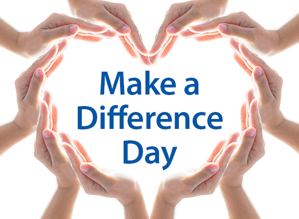 Hands shaped to form a heart, Make a Difference Day in the middle