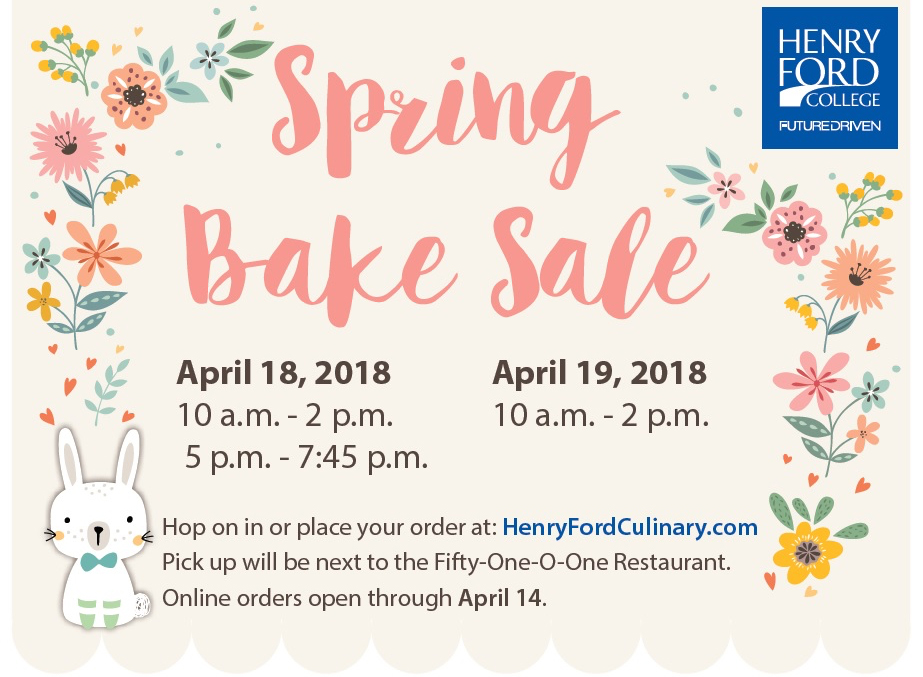 bake sale graphic with flowers and details