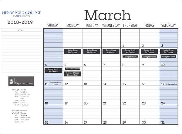 Image of March calendar with content in dates