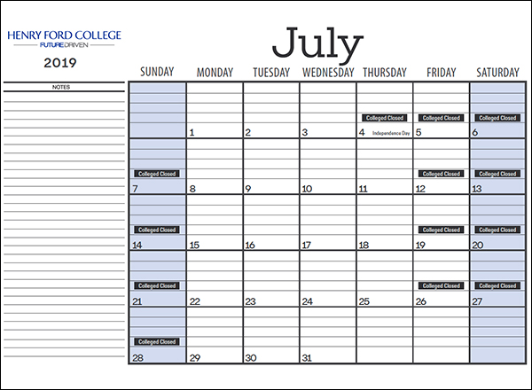 Image of calendar month of July