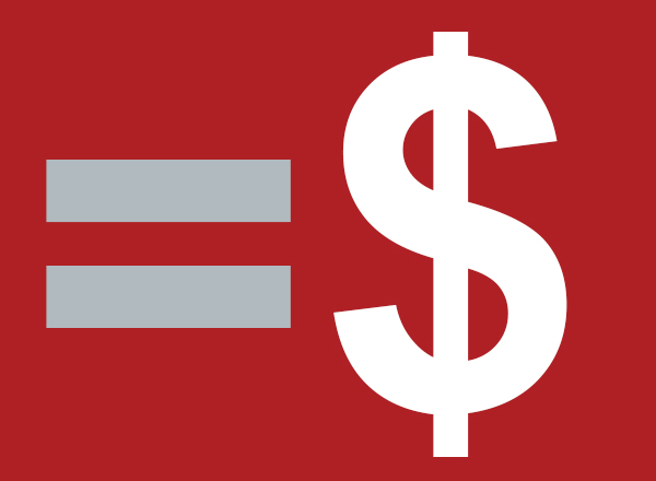Red background, equal sign, dollar sign