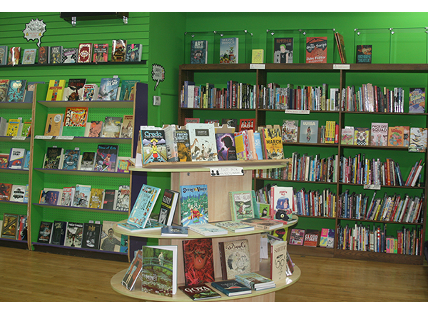 The display shelves at Green Brain Comics in Dearborn, which boasts a diverse selection of independent comics. 