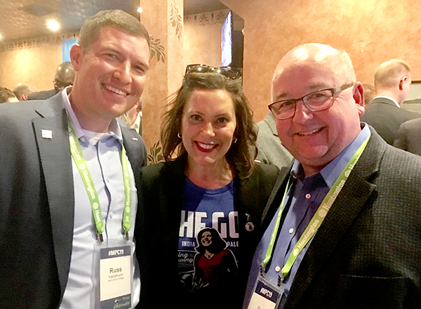 HFC President Russ Kavalhuna, Governor Gretchen Whitmer, and Macomb Community College President Jim Sawyer at the Mackinac Policy Conference.