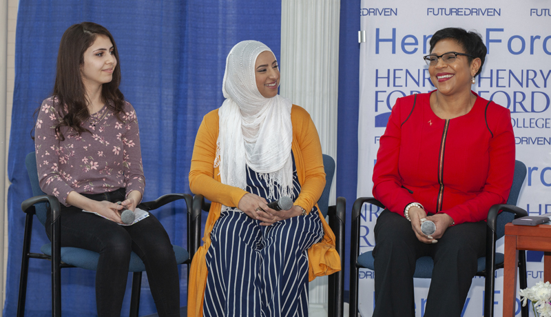 Panelists Yasmeen Berry, Takwa Saleh, and State Senator Sylvia Santana