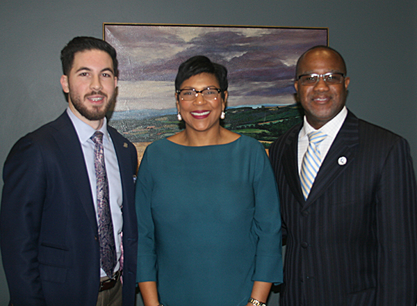 Representative Abdullah Hammoud (left) and Senator Sylvia Santana (center) joined Vice President Reginald Best (right) in celebration of the approval of the capital outlay supplemental budget of $6.7 million for the HFC Tech Building project.