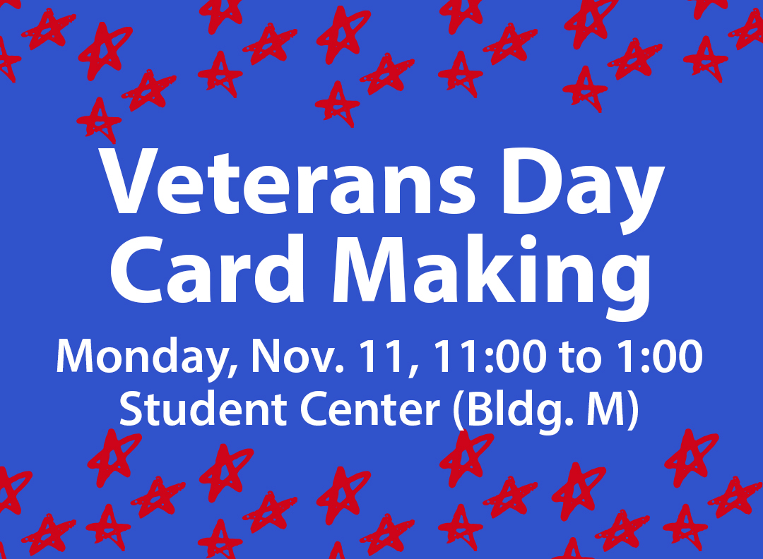 Blue background, red stars, text about Veterans Day Card Making