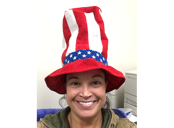HFC student veteran Nina Denny shows off her patriotic spirit.