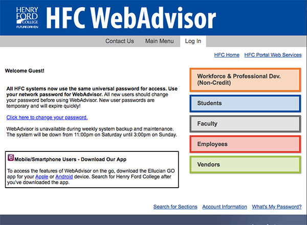 Webadvisor screen shot