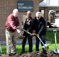 From L to R: MCCC President Emeritus Dr. Ronald Campbell (who got his start at HFC), current MCCC President Dr. Kojo Quartey, and former MCCC President Gerald Welch (an HFC alumnus) at the groundbreaking ceremony for the transformation of the East and We
