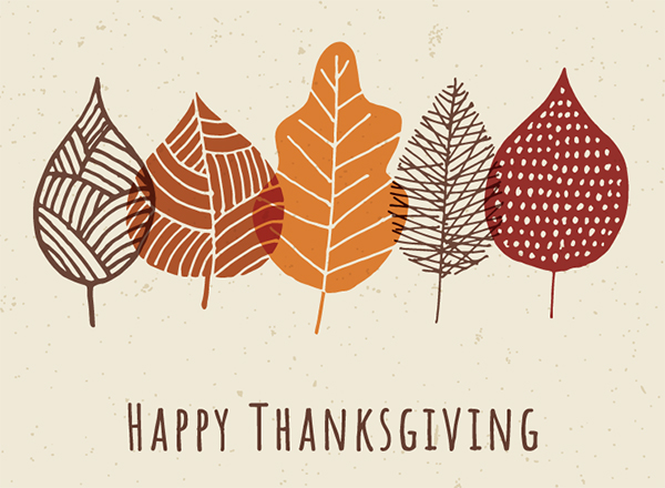 Thanksgiving graphic - leaves and Happy Thanksgiving