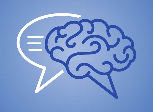 An illustration of a brain and speech bubble sign.