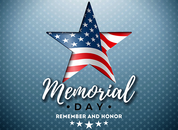 Memorial Day graphic, stars and stripes on starred background