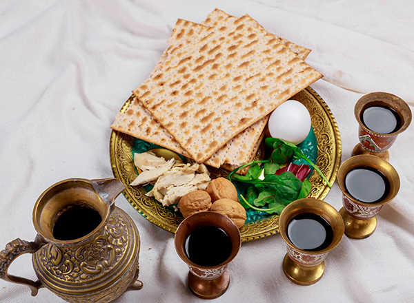 Food and beverage items from Passover Seder meal