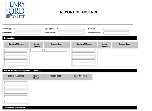 Screenshot of absence report form