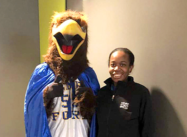 Hawkster and HFC Student Success Navigator Ashlei Chears. 