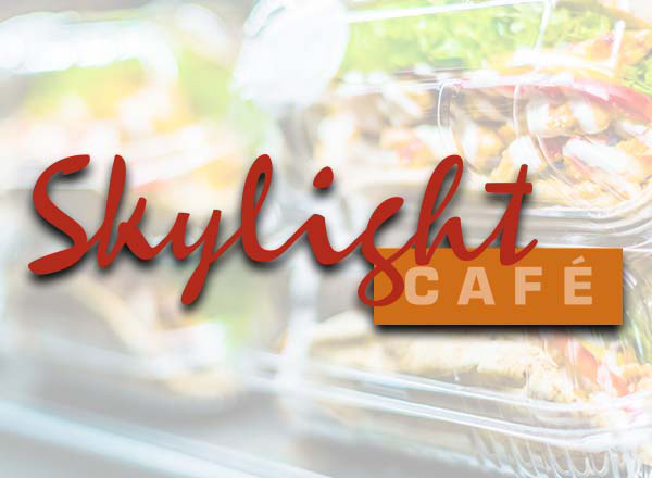 logo for HFC's Skylight Cafe superimposed over food.
