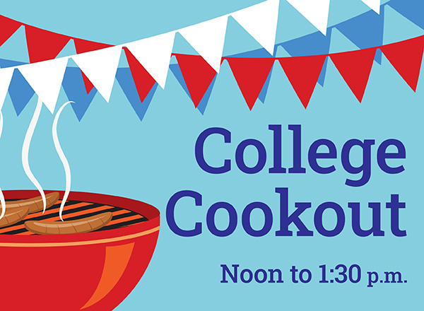 Graphic that shows College Cookout on Tuesday, September 20 from noon to 1:30 p.m.