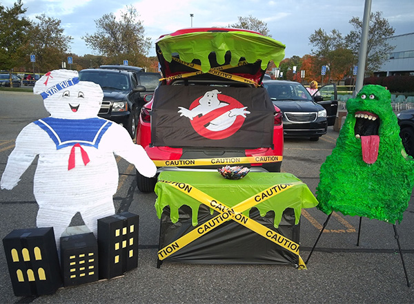 A "Ghostbusters"-themed Trunk or Treat car.