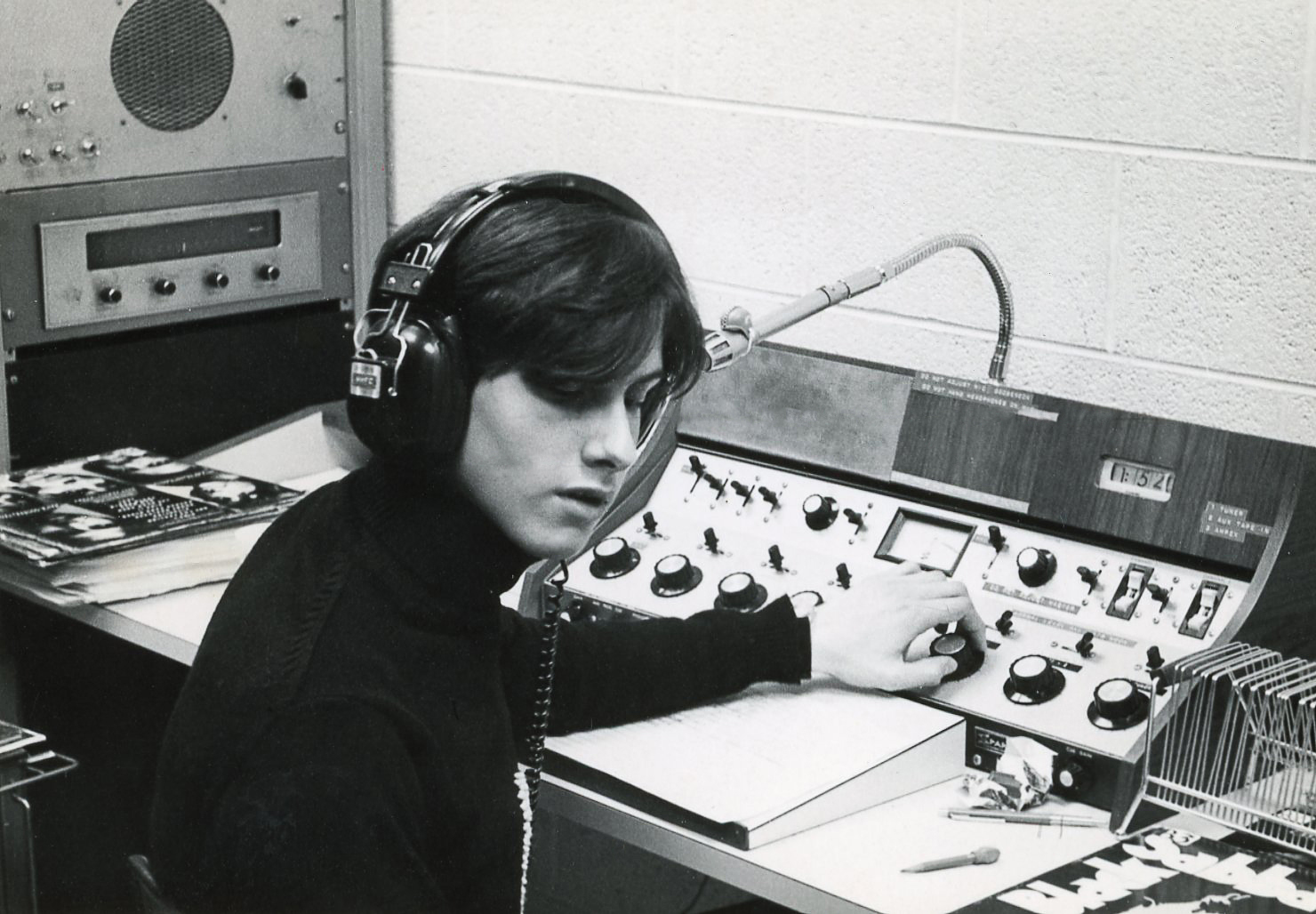 Carlo Martina as a DJ in the College's radio station.