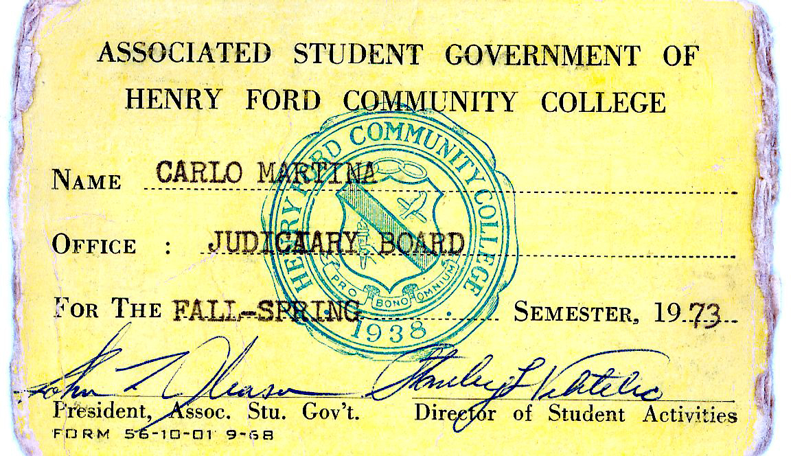Carlo Martina's Associated Student Government membership card.