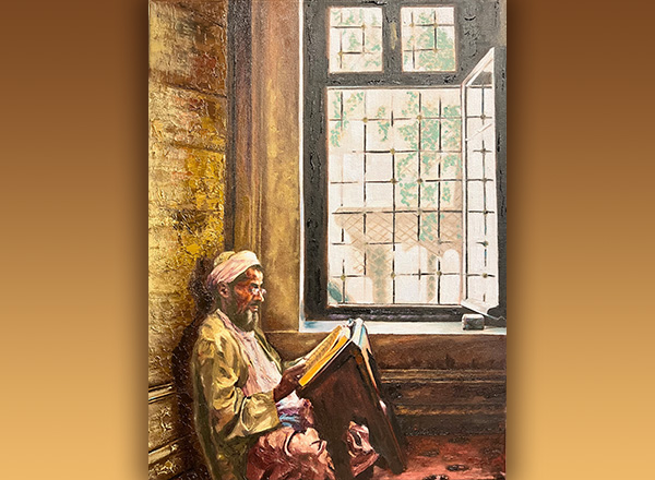 HFC student Malak Cherri's painting, “Sun Kissed Recitation,” won 2nd place at this year's LAND Conference.
