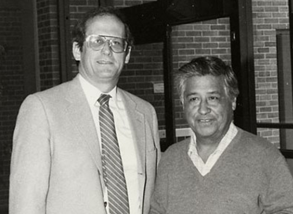 From L-R: John McDonald and civil rights activist Cesar Chavez in 1982. 