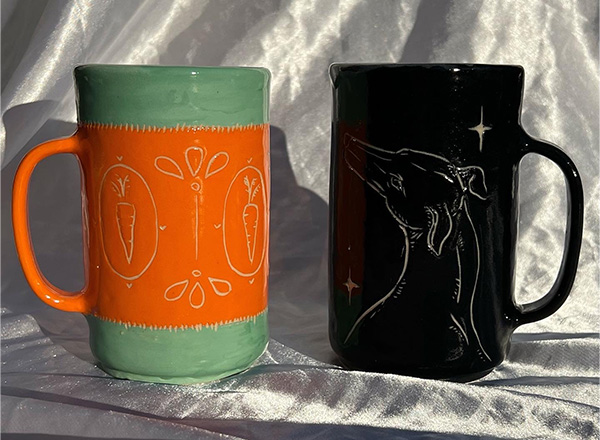 Ceramic mugs created by Paige Deon.
