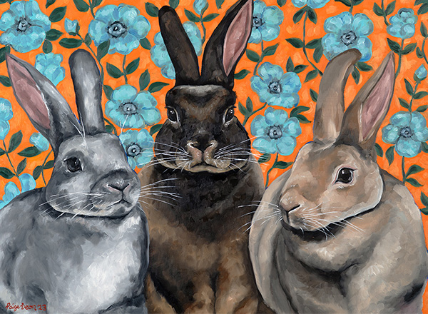 Painting of three rabbits by Paige Deon.