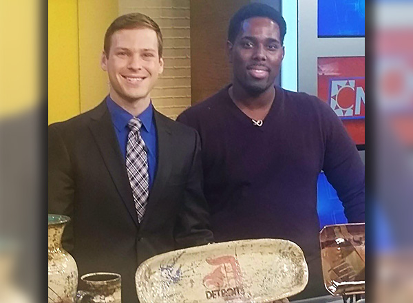 From L-R: FOX 2's Derek Kevra and Centurium Frost. Frost's artwork has been featured on FOX 2. 