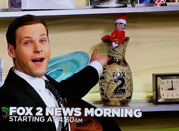 FOX 2's Derek Kevra discovers the Elf on the Shelf hiding in a vase crafted by Centurium Frost. 