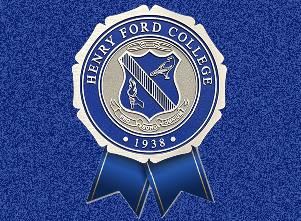 Blue ribbon with HFC seal on blue background