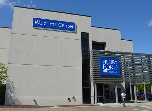 Welcome Center building entrance with signage.