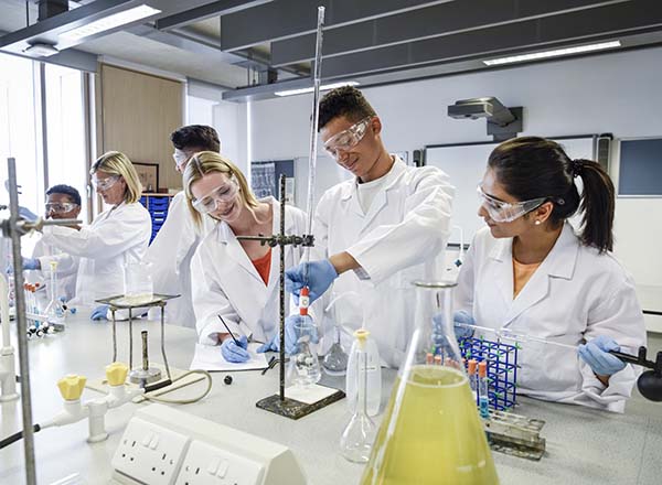 A group of students working in a lab.