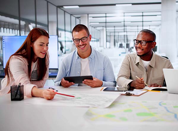 A group of students working. 