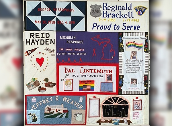 A piece of the Aids Memorial Quilt showcasing Michigan chapter.