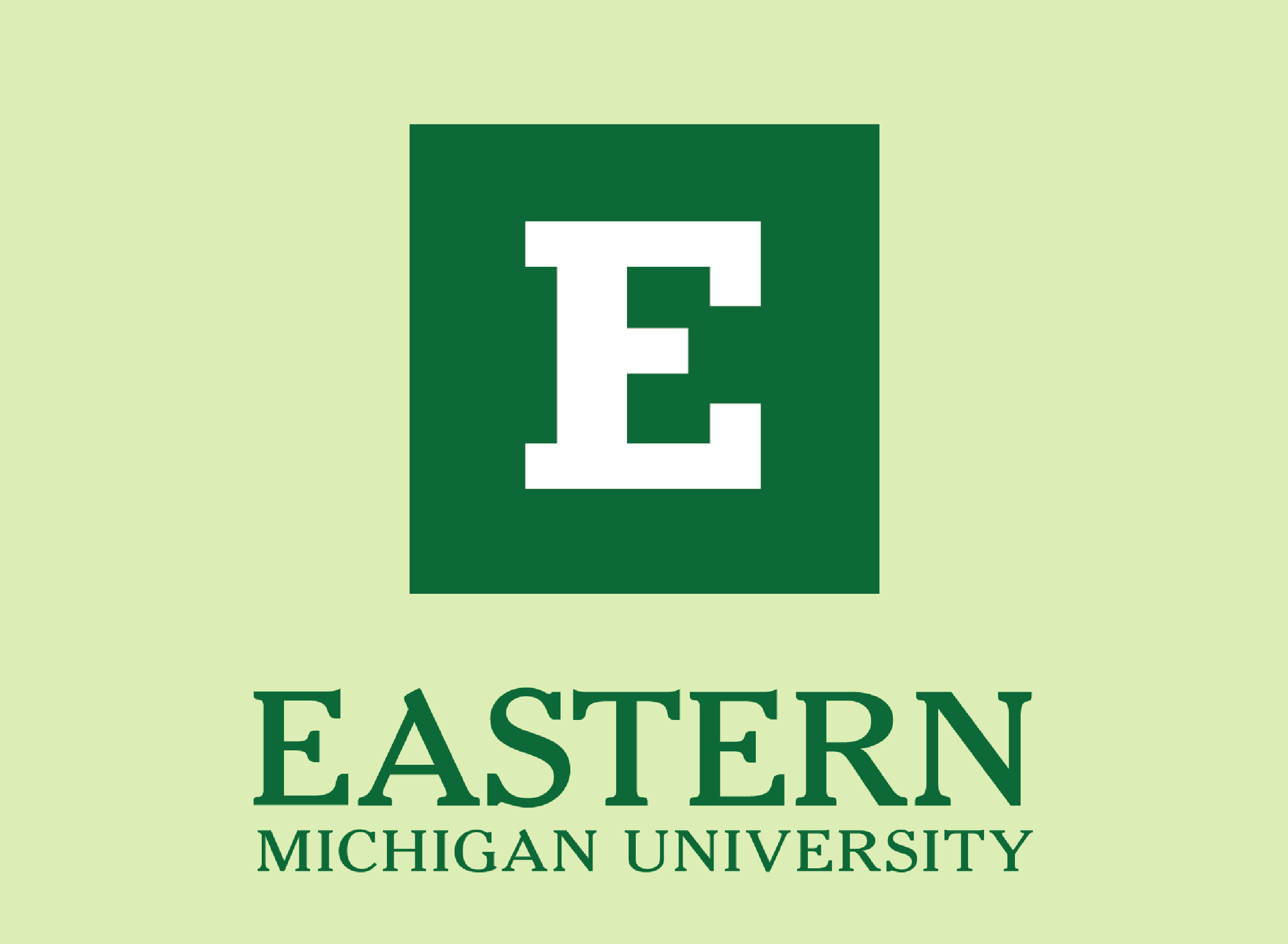 Eastern Michigan University logo on a light green background.