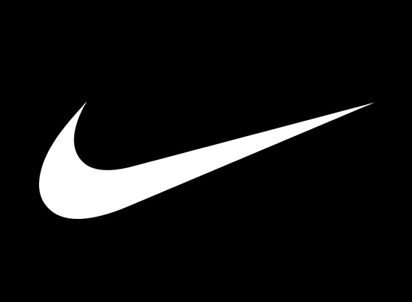 White Nike logo on a black background.