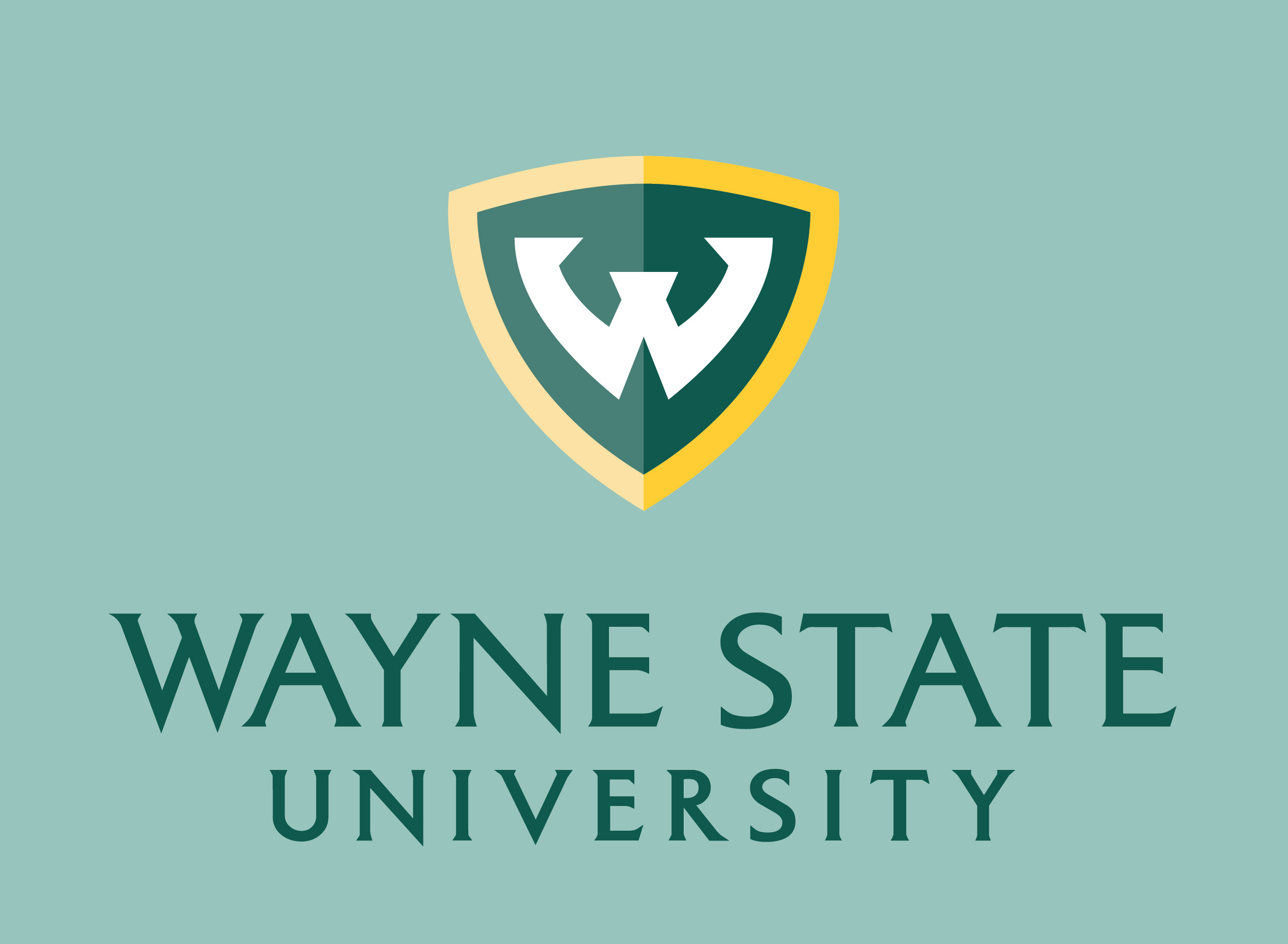 Wayne State University logo on a medium green background.