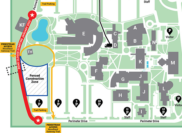 Southwest corner of campus map