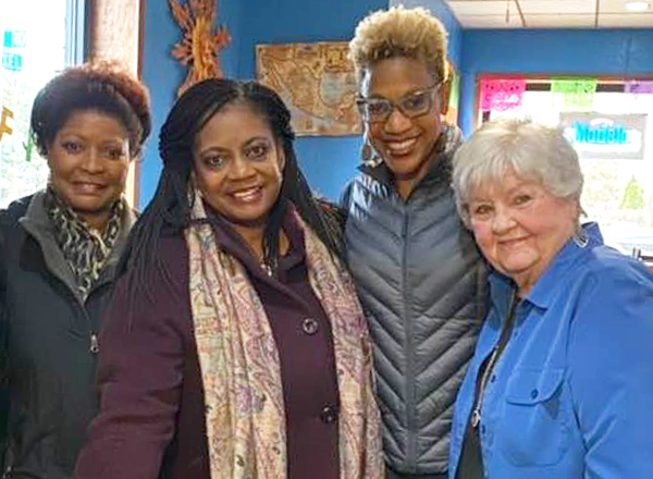 From L-R: HFC Director of Student Activities Cassandra Fluker, former HFC Vice President of Student Affairs Dr. Lisa Jones, HFC Athletic Director Rochelle Taylor, and Judy Koos. 