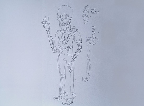 Katie Warden's early sketch of the skeleton puppet that she designed for "The Passage."