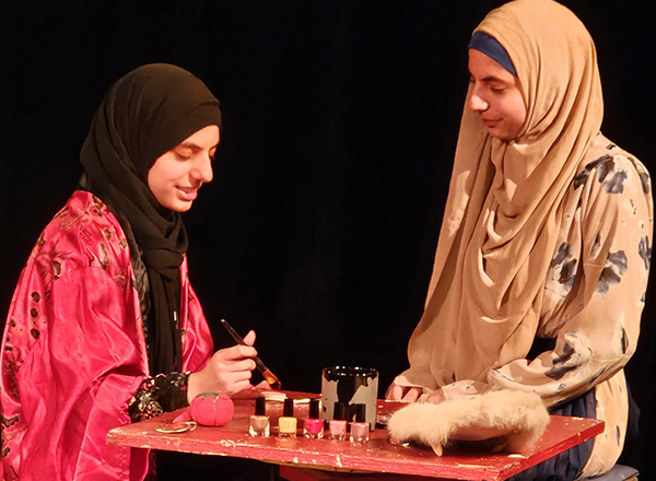 Twin sisters Malak (left) and Nour Ajami (right) made their stage debut at HFC with "A Matter of Husbands."